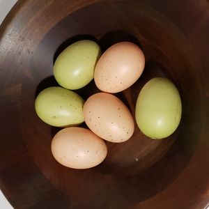 Decorative Easter eggs green and orange with skewer holes- 446